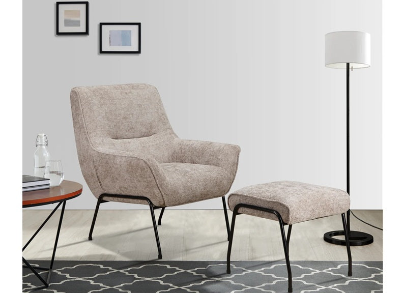 Lindo Oatmeal Fabric Chair With Footstool