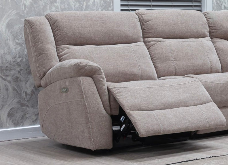 Lorenza Fabric Powered 2.5 Sofa & Axis Nature Champagne Swivel Chair W/Stool – Champagne