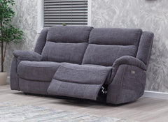 Lorenza Fabric Powered 2.5 Sofa & Axis Nature Champagne Swivel Chair W/Stool – Dark Grey