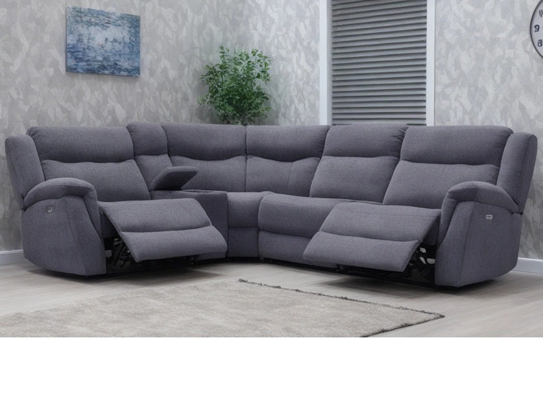 Lorenzo Fabric Powered Corner Sofa with Pocket Sprung Seating, USB Ports & Drinks Console – Dark Grey