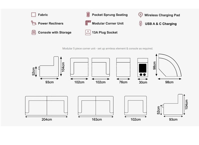 Lorenza Fabric Powered Corner Sofa with Pocket Sprung Seating, USB Ports & Drinks Console –  Sage Green