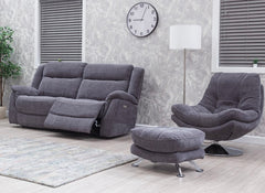 Lorenza Fabric Powered 2.5 Sofa & Axis Nature Champagne Swivel Chair W/Stool – Dark Grey