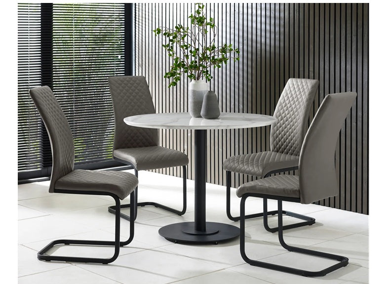 Luca White Table & Xavier Grey PU Chairs