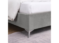 Mayo Fabric Bed Frame – Contemporary Upholstered Bed in Grey or Beige with Winged Headboard