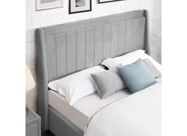 Mayo Fabric Bed Frame – Contemporary Upholstered Bed in Grey or Beige with Winged Headboard