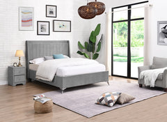 Mayo Fabric Bed Frame – Contemporary Upholstered Bed in Grey or Beige with Winged Headboard