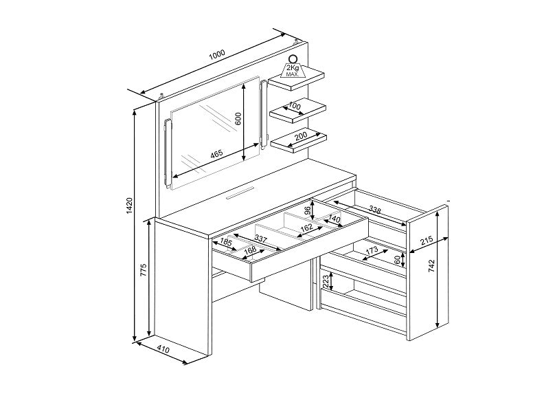 Metro Dressing Table - dimensions