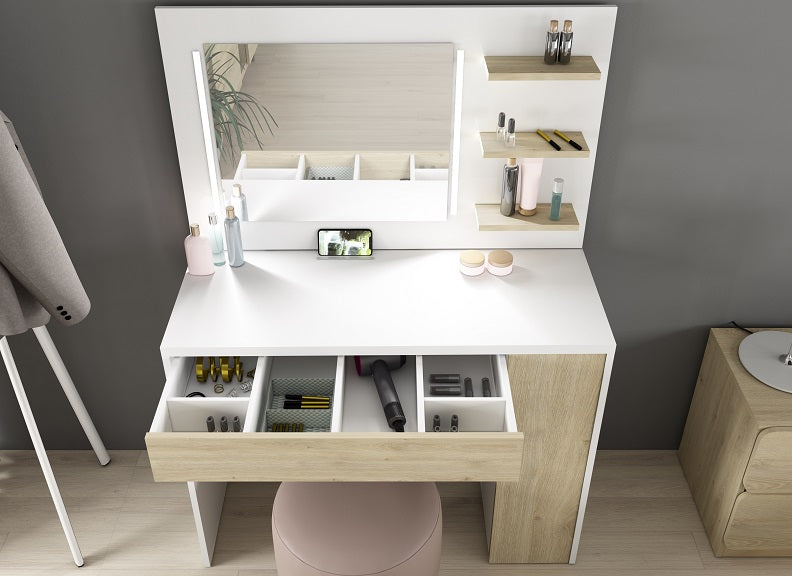 Metro Dressing Table - drawer & floating shelves