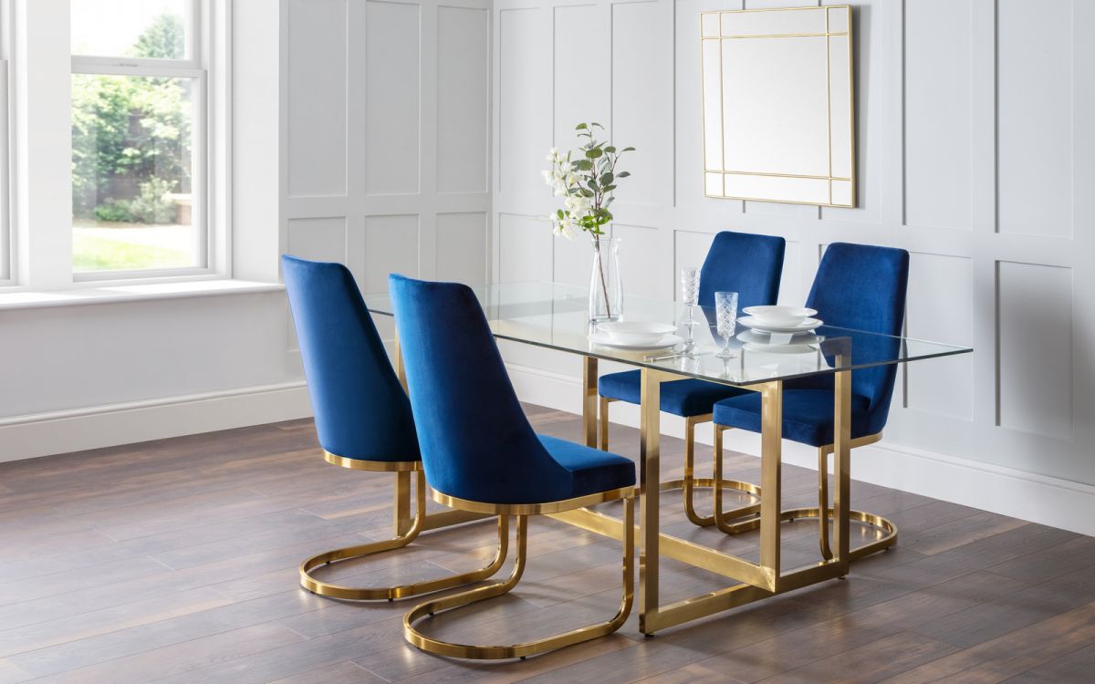 Minori Glass Table W/Vittoria Blue Chairs