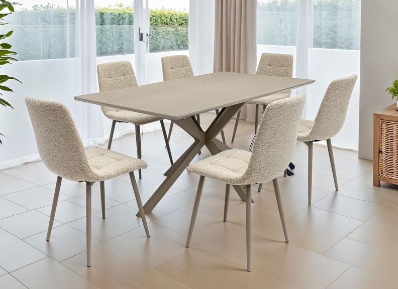 Modena Fixed Dining Sets - Light Grey Wood Effect Tops With Fabric Chairs
