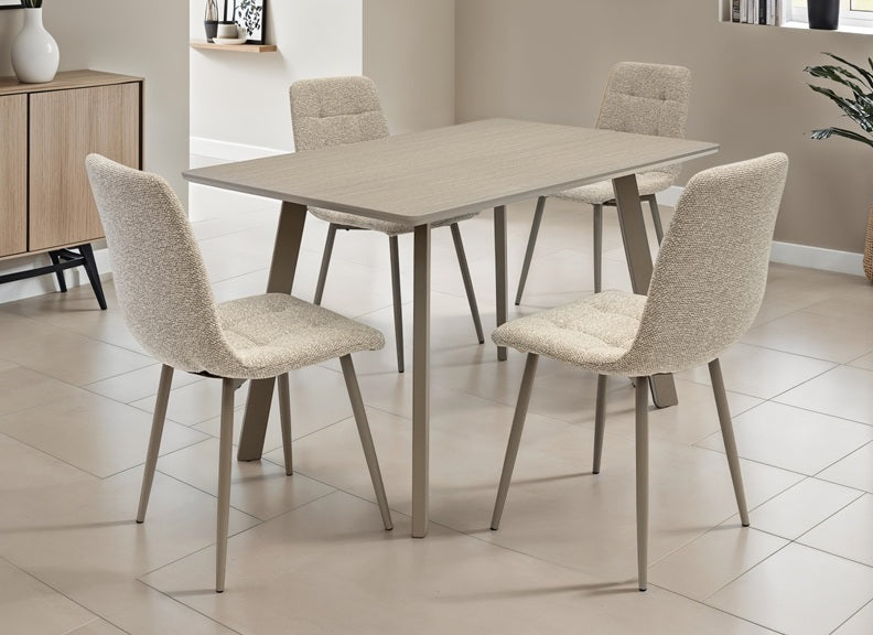 Modena Fixed Dining Sets - Light Grey Wood Effect Tops With Fabric Chairs