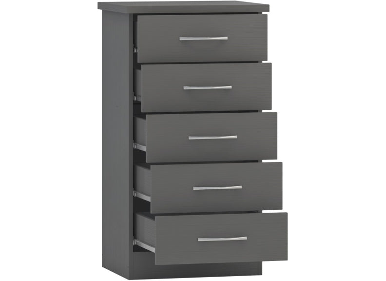 Nevada Full Grey Five Drawer Chest - open