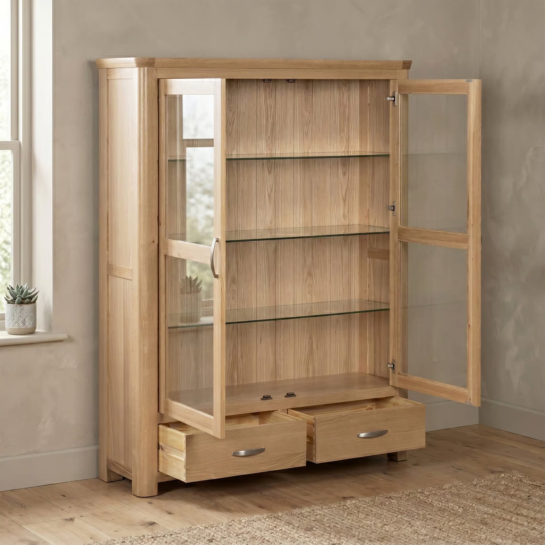 New Treviso Oak 2 Door Low Display Cabinet