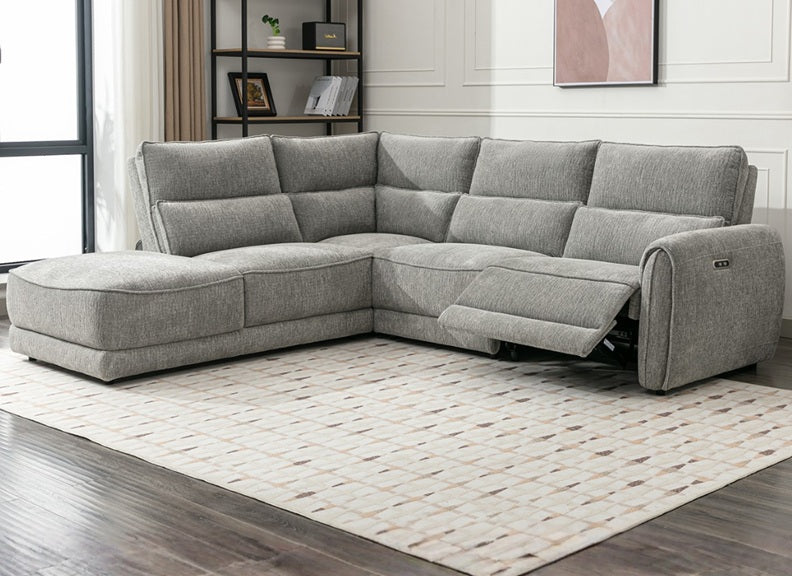 Nora Grey Fabric Powered Sectional Sofa with Chaise (R/LHF Chaise,Wedge,Arm,LHF Rec)– Modern Comfort, Premium Upholstery