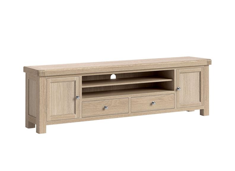 Normandy 2.18 m Media Unit | Extra Long Stand With Optional Hutch Top In A Whitewashed Finish