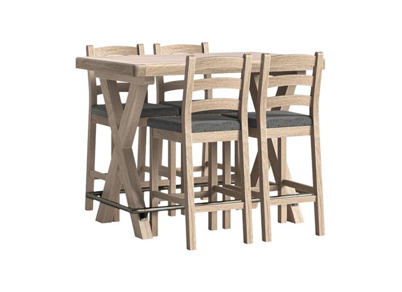 Normandy Whitewash Bar Table | Solid Oak With Whitewashed Finish And Metal Footrest