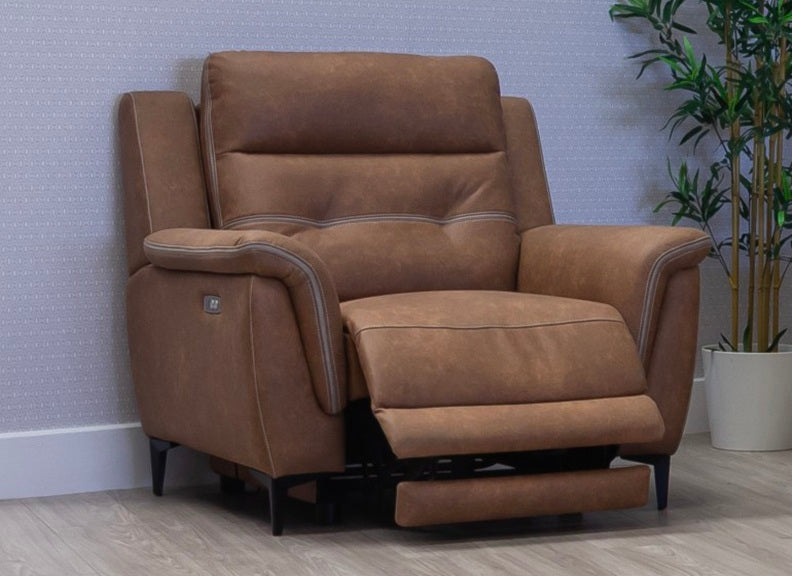 Pachino Fabric Powered Reclining Armchair with Pocket Sprung Seating & USB Ports – Saddle Brown