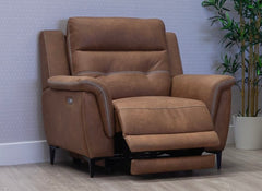 Pachino Fabric Powered Reclining Armchair with Pocket Sprung Seating & USB Ports – Saddle Brown