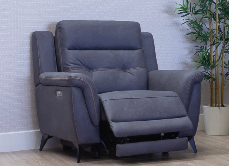 Pachino Fabric Powered Reclining Armchair with Pocket Sprung Seating & USB Ports – Slate Blue