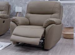 Pandora Half-Leather Manual Reclining Armchair – Luxury Manual Recliner Chair in Bisque