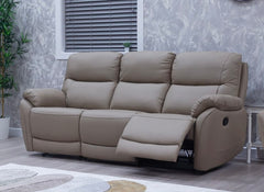 Pandora Half-Leather Manual Reclining Three Seat Sofa – Luxury Manual Recliner Sofa In Bisque