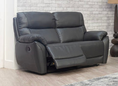Pandora Half-Leather Manual Reclining Two Seat Sofa – Luxury Manual Recliner Sofa In Dark Grey