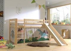 Pino Natural Sleeper W/Slide & Dinosaur Curtain