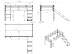 Pino Natural Sleeper W/Slide - dimensions