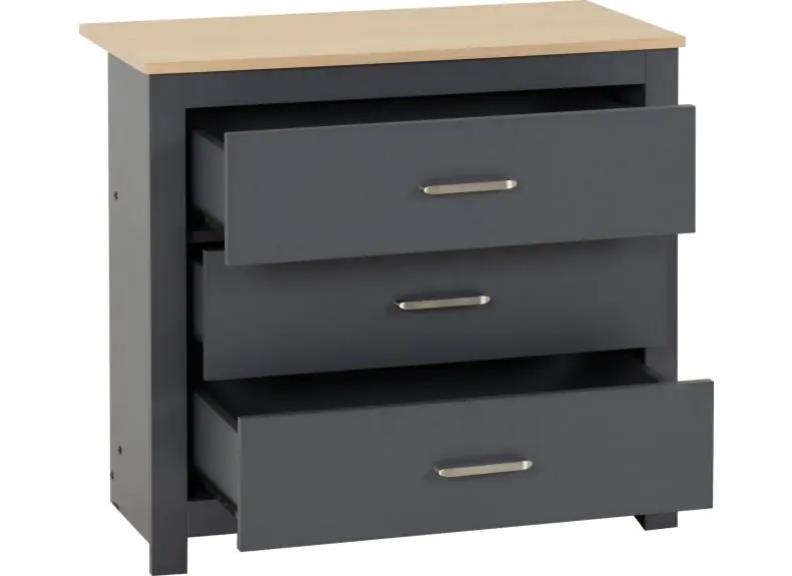 Portland Grey 3 Drawer Chest - open