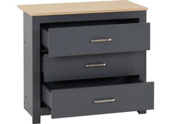 Portland Grey 3 Drawer Chest - open