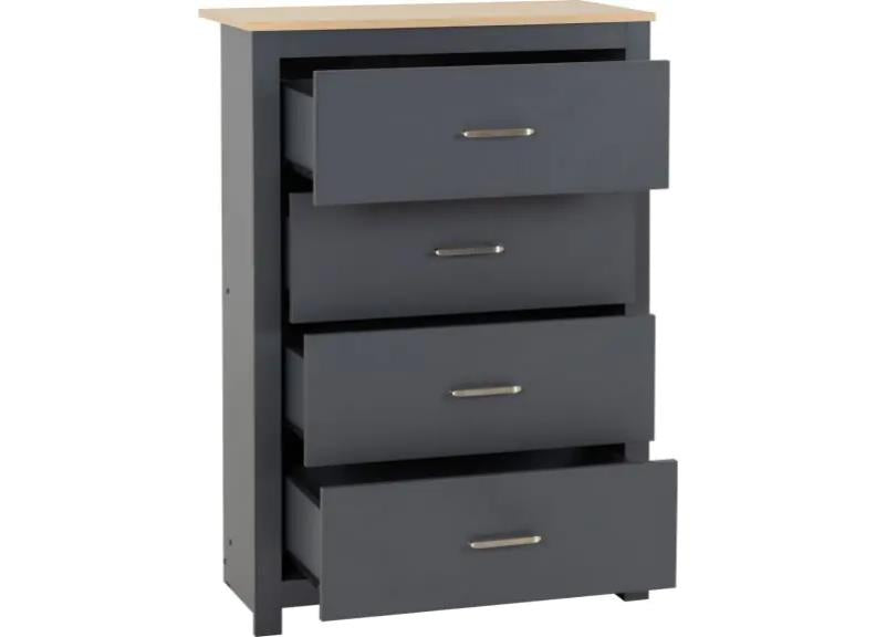 Portland Grey 4 Drawer Chest - open