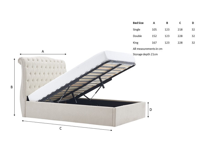 Rosa Natural Storage Bed - dimensions