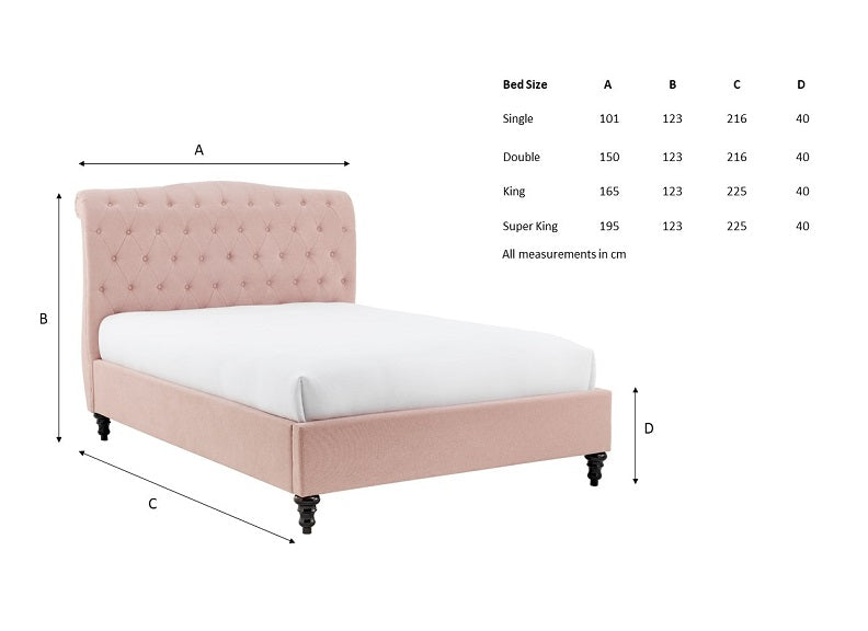 Rosa Pink Bed - dims