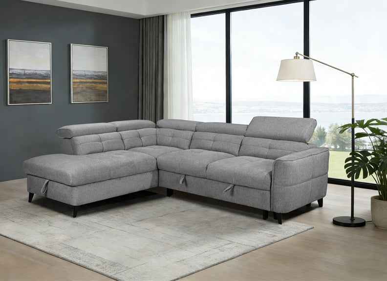 Samantha Corner Sofa/Sofa Bed In Grey | Left Or Right Hand Corner Sofa with Adjustable Headrests