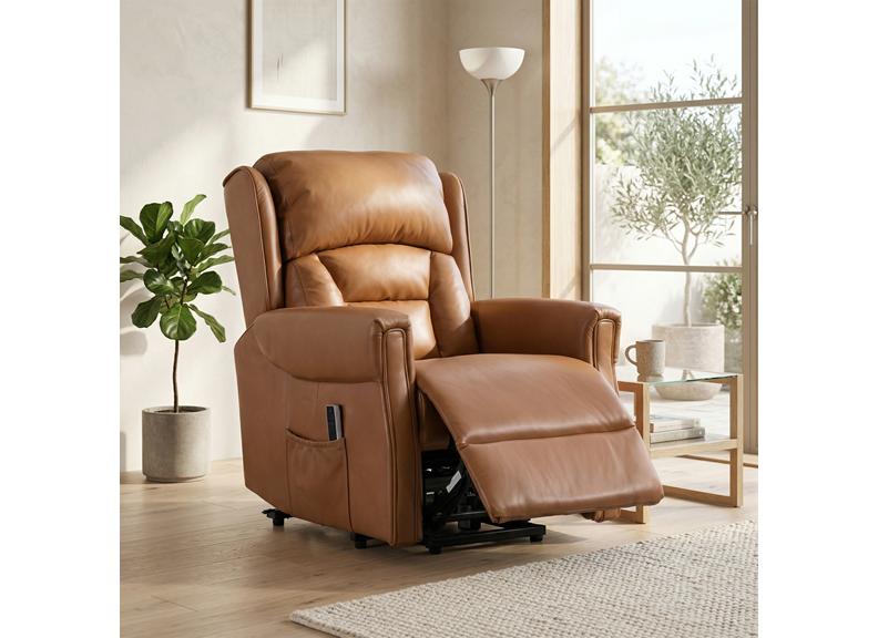 Sandringham Full Leather Lift & Rise Chair with Dual Motors | Powered Recliner Armchair for Elderly & Mobility Support