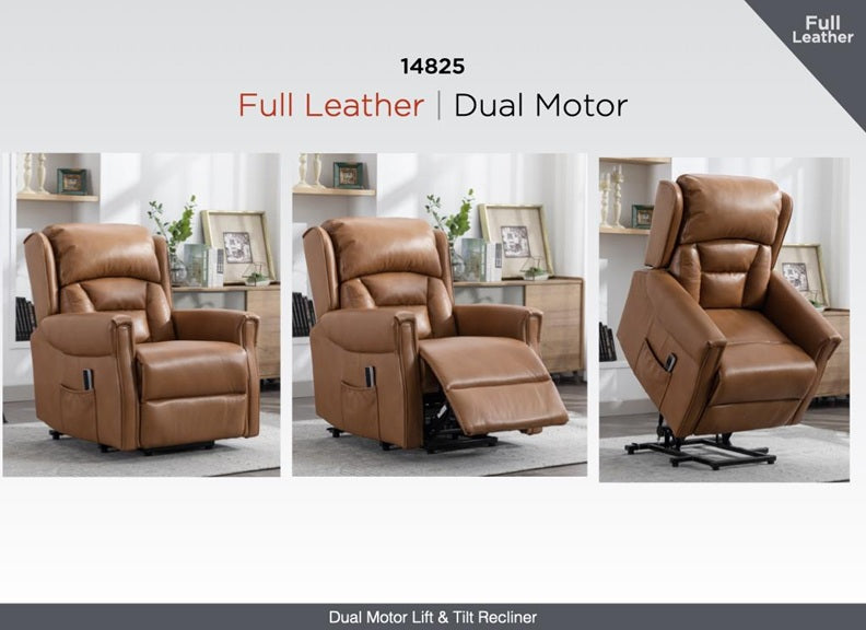 Sandringham Full Leather Lift & Rise Chair with Dual Motors | Powered Recliner Armchair for Elderly & Mobility Support