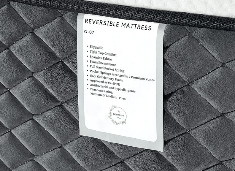 Serenity Reversibe Mattress - label