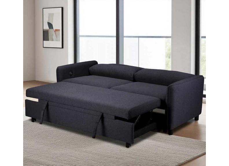 Sheila Grey Fabric Sofa Beds - Compact Two Seat Sofas With Pull-Out Bed & Adjustable Headrests