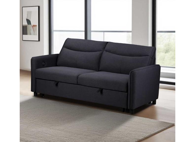 Sheila Grey Fabric Sofa Beds - Compact Two Seat Sofas With Pull-Out Bed & Adjustable Headrests