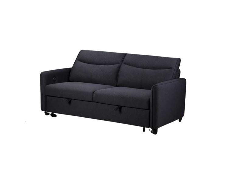 Sheila Grey Fabric Sofa Beds - Compact Two Seat Sofas With Pull-Out Bed & Adjustable Headrests