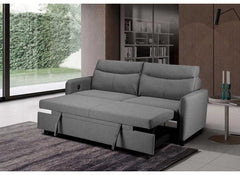 Sheila Grey Fabric Sofa Beds - Compact Two Seat Sofas With Pull-Out Bed & Adjustable Headrests
