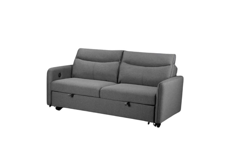 Sheila Grey Fabric Sofa Beds - Compact Two Seat Sofas With Pull-Out Bed & Adjustable Headrests