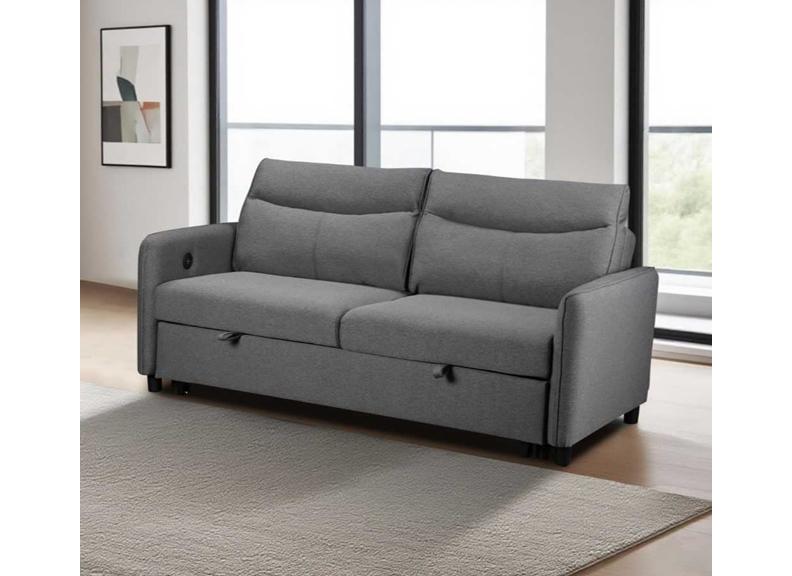 Sheila Grey Fabric Sofa Beds - Compact Two Seat Sofas With Pull-Out Bed & Adjustable Headrests
