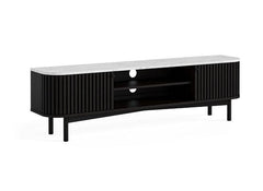 Soho Black Wood Large TV Stand - Dark Wood Body With Marble Top
