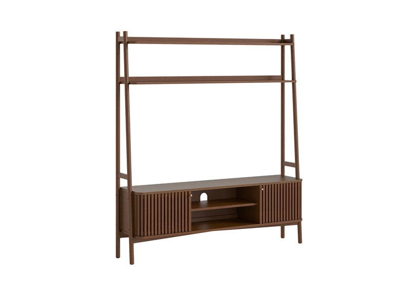 Soho Brown 1.65 m Ladder TV Unit - Brown Wood Slatted Body With End Cupboards (Pre-Order Only)