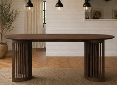 Soho Brown Dining Tables - Brown Wood Slatted Oval Or Round Dining Table