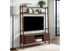Soho Brown 1.65 m Ladder TV Unit - Brown Wood Slatted Body With End Cupboards (Pre-Order Only)