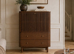Soho Brown Shoe Cabinet - Brown Wood Slatted Body Shoe Storage