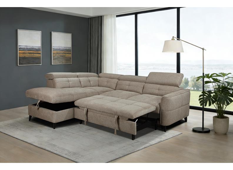 Sophie Brown Fabric Corner Sofa With Hidden Pull-Out Bed & Storage - Corner Sofa Bed In Two Options