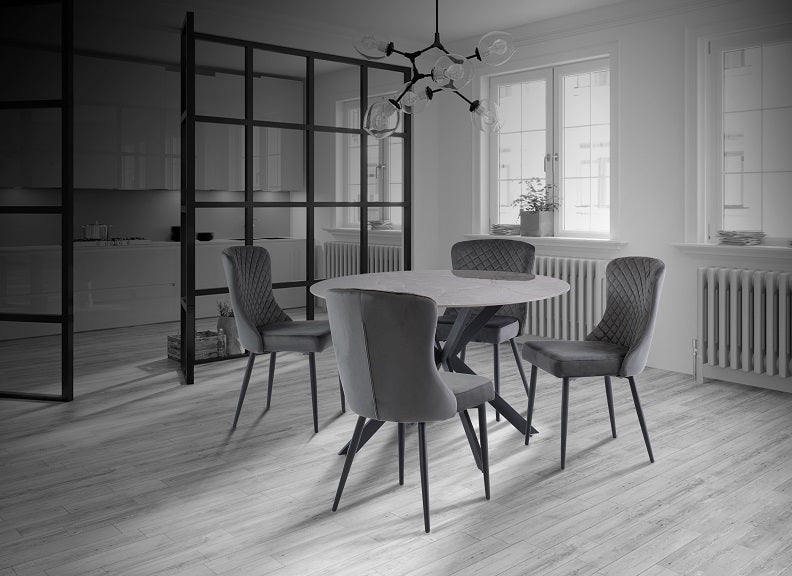 Talia Round Grey Table W/Hadley Grey Chairs